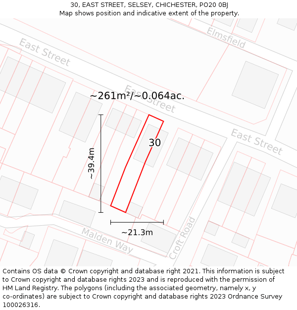 30, EAST STREET, SELSEY, CHICHESTER, PO20 0BJ: Plot and title map