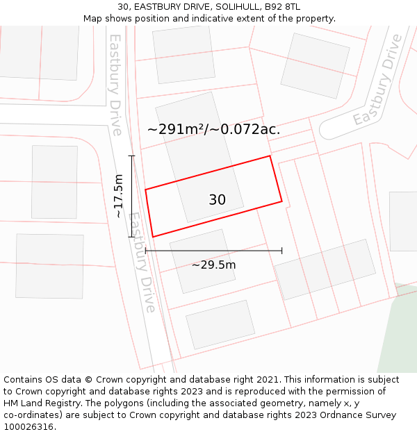 30, EASTBURY DRIVE, SOLIHULL, B92 8TL: Plot and title map