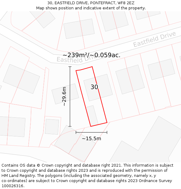 30, EASTFIELD DRIVE, PONTEFRACT, WF8 2EZ: Plot and title map