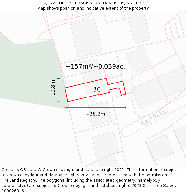 30, EASTFIELDS, BRAUNSTON, DAVENTRY, NN11 7JN: Plot and title map