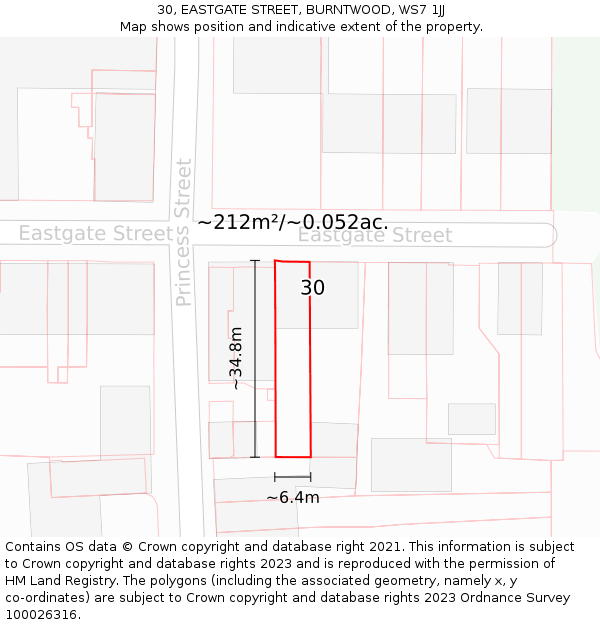 30, EASTGATE STREET, BURNTWOOD, WS7 1JJ: Plot and title map