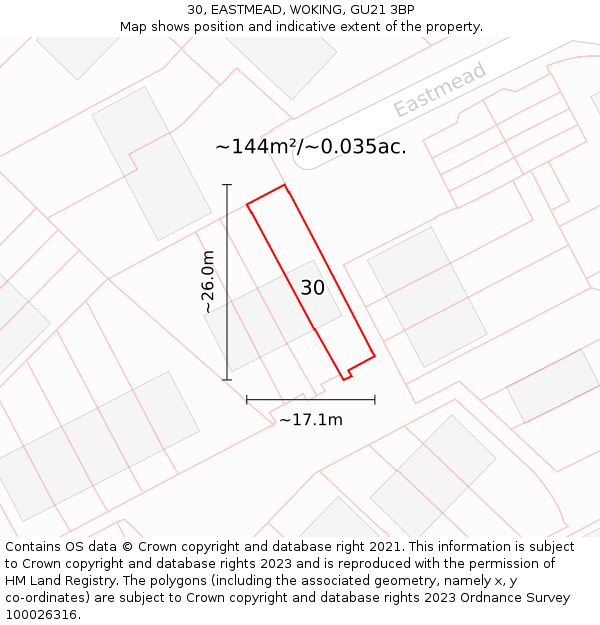 30, EASTMEAD, WOKING, GU21 3BP: Plot and title map