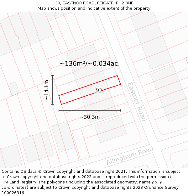 30, EASTNOR ROAD, REIGATE, RH2 8NE: Plot and title map