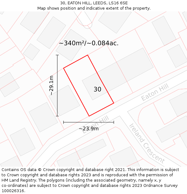 30, EATON HILL, LEEDS, LS16 6SE: Plot and title map