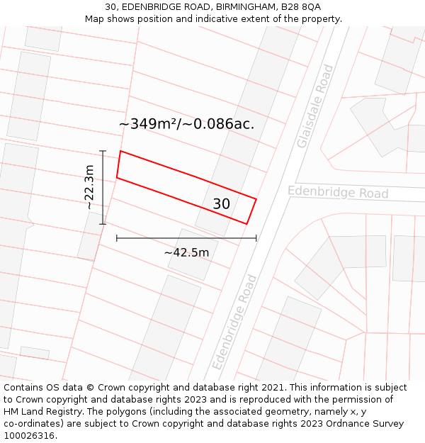 30, EDENBRIDGE ROAD, BIRMINGHAM, B28 8QA: Plot and title map