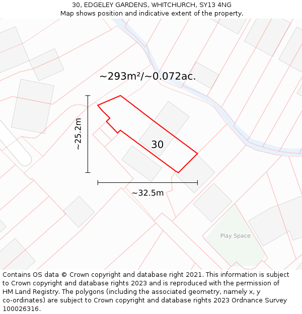 30, EDGELEY GARDENS, WHITCHURCH, SY13 4NG: Plot and title map