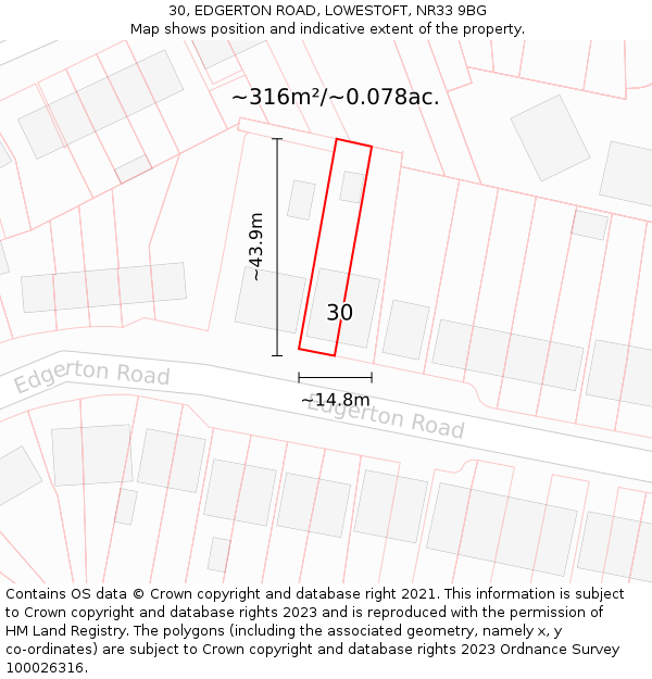 30, EDGERTON ROAD, LOWESTOFT, NR33 9BG: Plot and title map