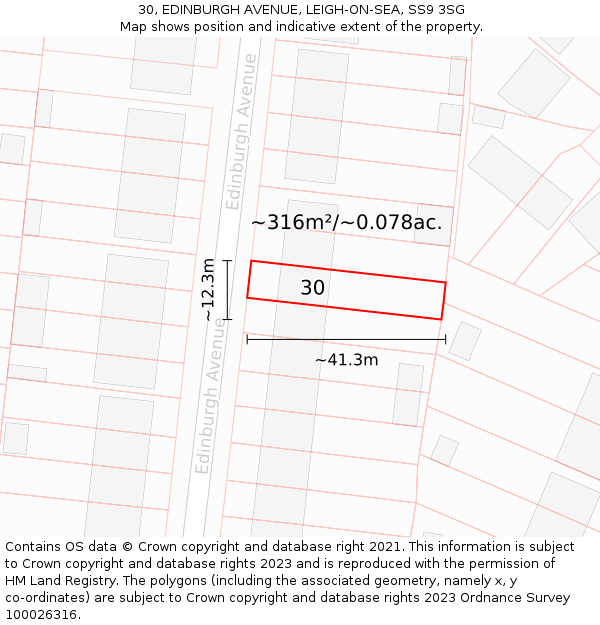 30, EDINBURGH AVENUE, LEIGH-ON-SEA, SS9 3SG: Plot and title map