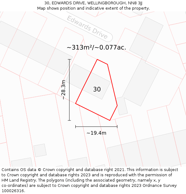30, EDWARDS DRIVE, WELLINGBOROUGH, NN8 3JJ: Plot and title map
