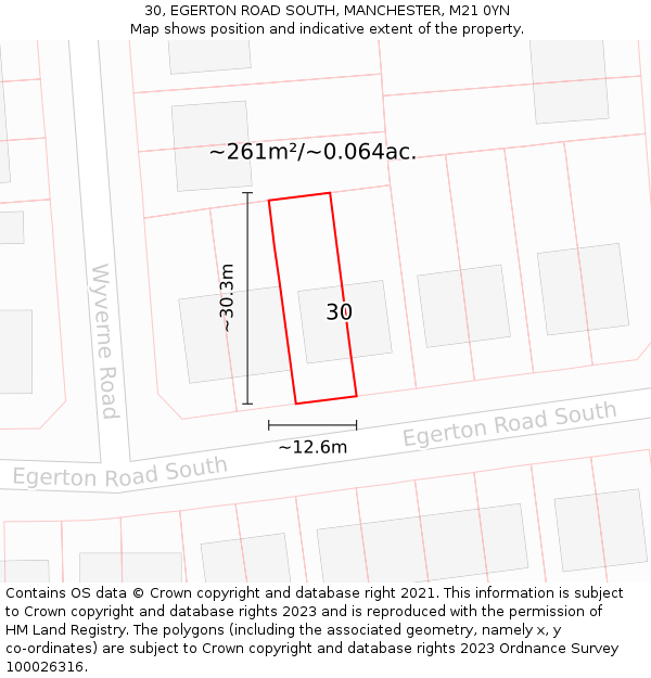 30, EGERTON ROAD SOUTH, MANCHESTER, M21 0YN: Plot and title map