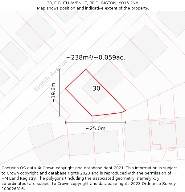 30, EIGHTH AVENUE, BRIDLINGTON, YO15 2NA: Plot and title map