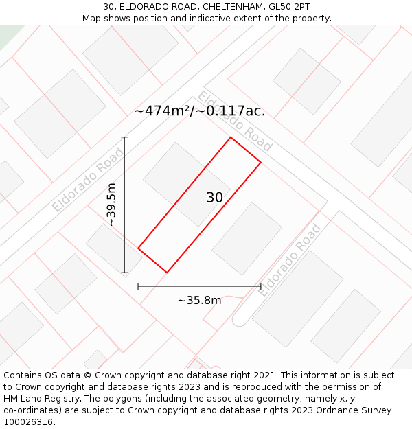 30, ELDORADO ROAD, CHELTENHAM, GL50 2PT: Plot and title map