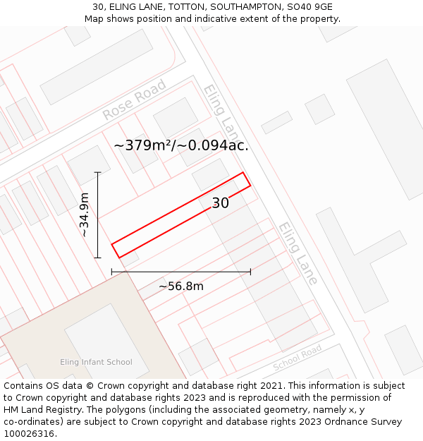 30, ELING LANE, TOTTON, SOUTHAMPTON, SO40 9GE: Plot and title map