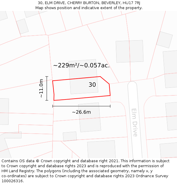 30, ELM DRIVE, CHERRY BURTON, BEVERLEY, HU17 7RJ: Plot and title map