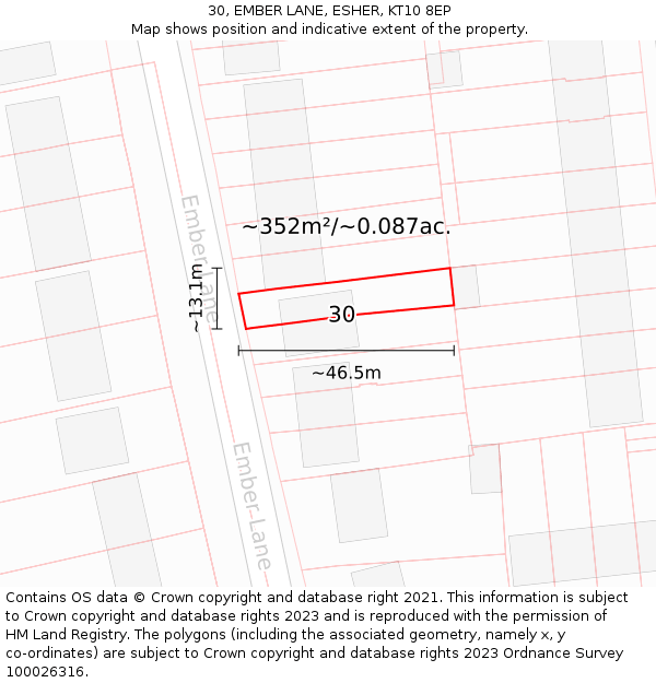 30, EMBER LANE, ESHER, KT10 8EP: Plot and title map