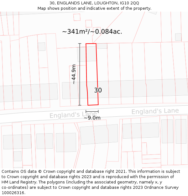 30, ENGLANDS LANE, LOUGHTON, IG10 2QQ: Plot and title map