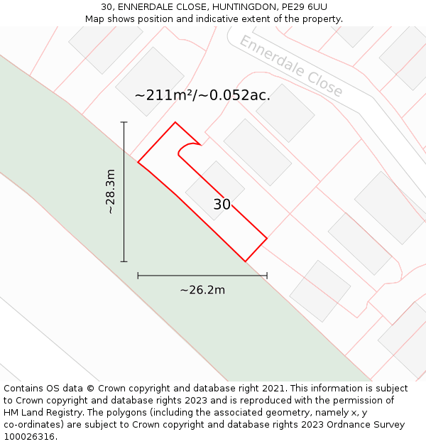 30, ENNERDALE CLOSE, HUNTINGDON, PE29 6UU: Plot and title map