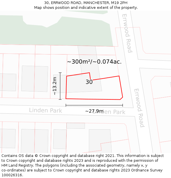 30, ERRWOOD ROAD, MANCHESTER, M19 2PH: Plot and title map