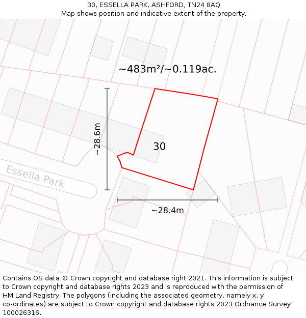 30, ESSELLA PARK, ASHFORD, TN24 8AQ: Plot and title map
