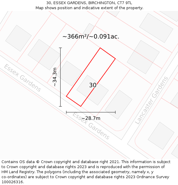 30, ESSEX GARDENS, BIRCHINGTON, CT7 9TL: Plot and title map