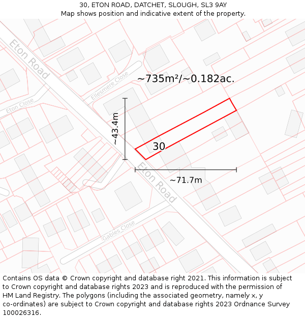 30, ETON ROAD, DATCHET, SLOUGH, SL3 9AY: Plot and title map