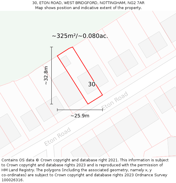 30, ETON ROAD, WEST BRIDGFORD, NOTTINGHAM, NG2 7AR: Plot and title map