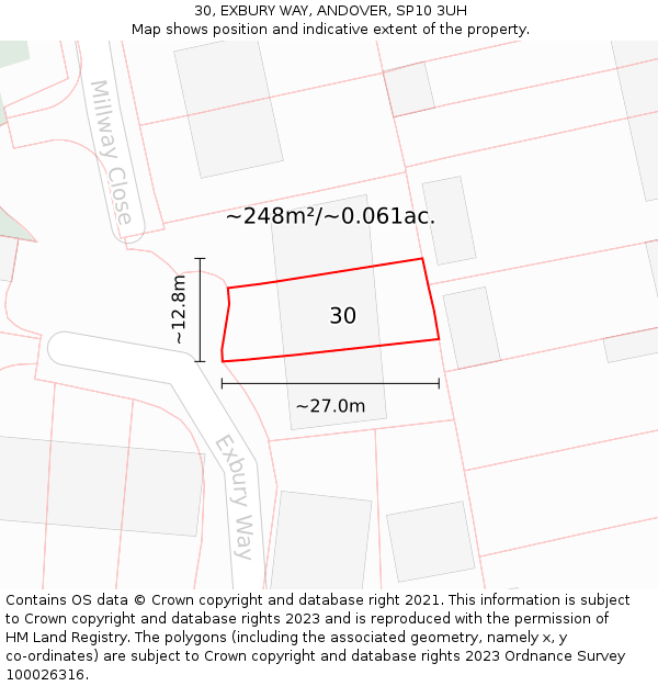 30, EXBURY WAY, ANDOVER, SP10 3UH: Plot and title map