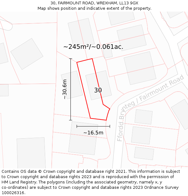 30, FAIRMOUNT ROAD, WREXHAM, LL13 9GX: Plot and title map
