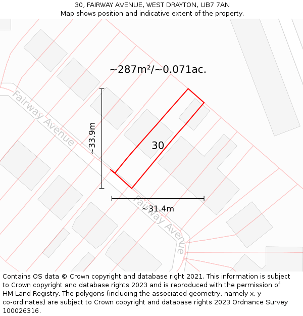 30, FAIRWAY AVENUE, WEST DRAYTON, UB7 7AN: Plot and title map