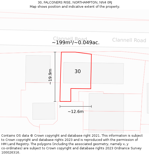 30, FALCONERS RISE, NORTHAMPTON, NN4 0RJ: Plot and title map