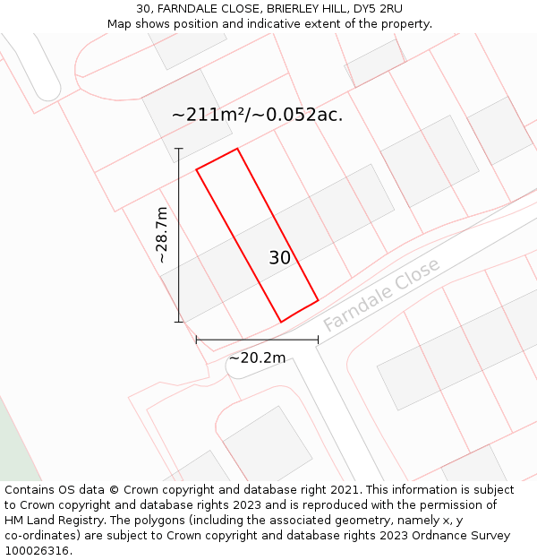 30, FARNDALE CLOSE, BRIERLEY HILL, DY5 2RU: Plot and title map