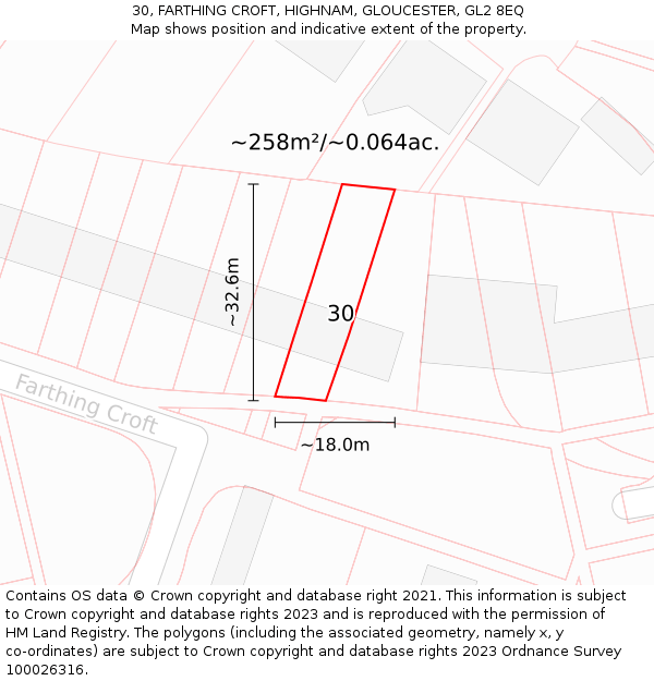 30, FARTHING CROFT, HIGHNAM, GLOUCESTER, GL2 8EQ: Plot and title map