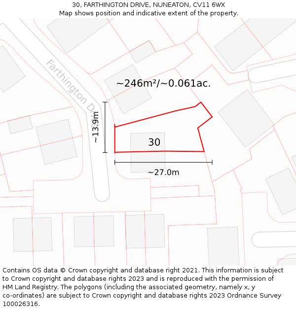 30, FARTHINGTON DRIVE, NUNEATON, CV11 6WX: Plot and title map