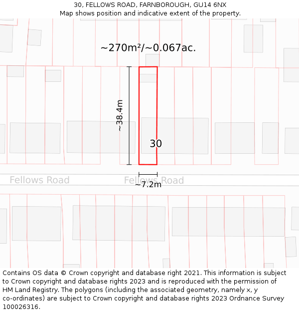 30, FELLOWS ROAD, FARNBOROUGH, GU14 6NX: Plot and title map