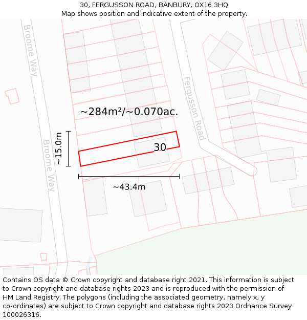 30, FERGUSSON ROAD, BANBURY, OX16 3HQ: Plot and title map