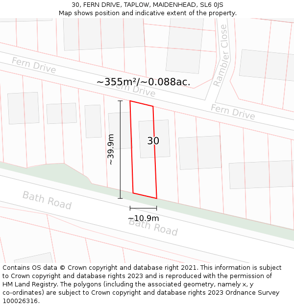 30, FERN DRIVE, TAPLOW, MAIDENHEAD, SL6 0JS: Plot and title map