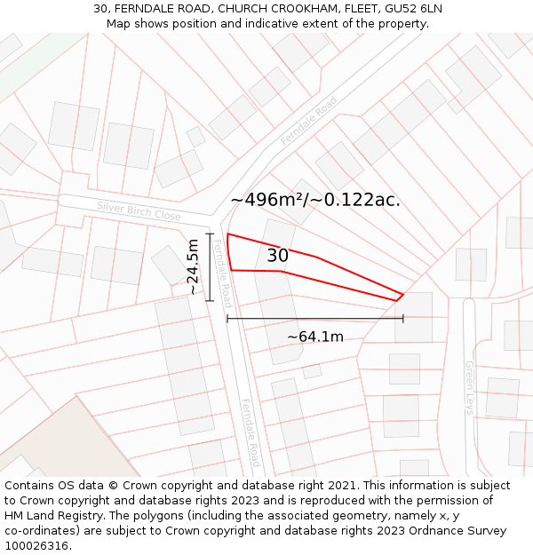 30, FERNDALE ROAD, CHURCH CROOKHAM, FLEET, GU52 6LN: Plot and title map