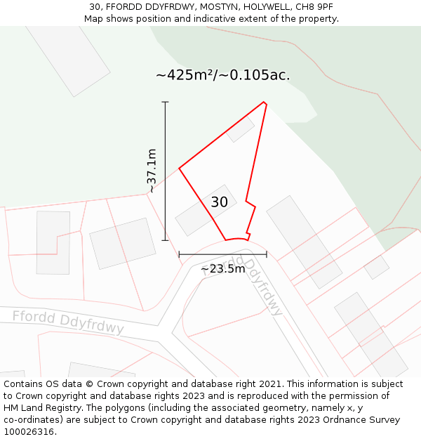 30, FFORDD DDYFRDWY, MOSTYN, HOLYWELL, CH8 9PF: Plot and title map