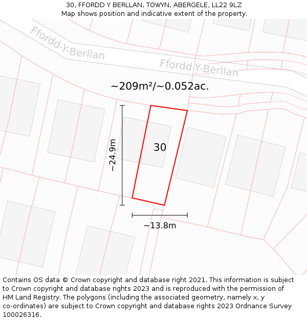 30, FFORDD Y BERLLAN, TOWYN, ABERGELE, LL22 9LZ: Plot and title map