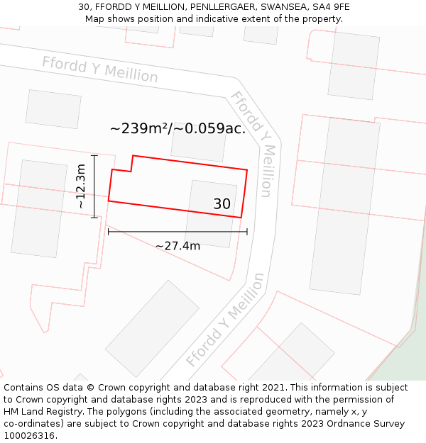 30, FFORDD Y MEILLION, PENLLERGAER, SWANSEA, SA4 9FE: Plot and title map