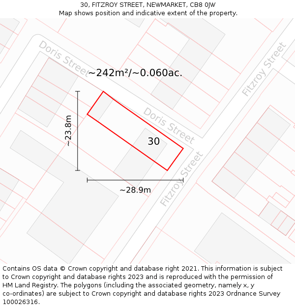 30, FITZROY STREET, NEWMARKET, CB8 0JW: Plot and title map