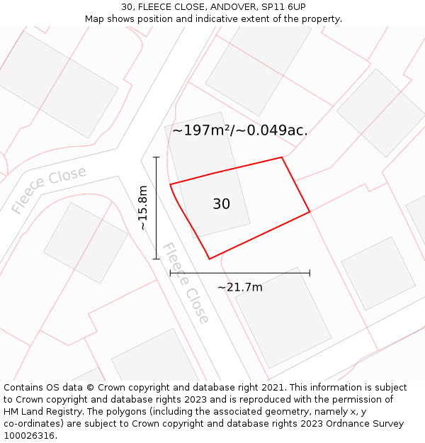 30, FLEECE CLOSE, ANDOVER, SP11 6UP: Plot and title map