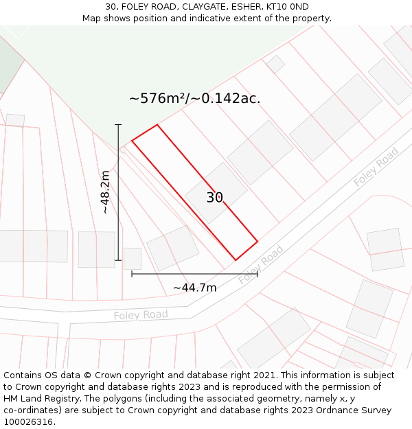 30, FOLEY ROAD, CLAYGATE, ESHER, KT10 0ND: Plot and title map