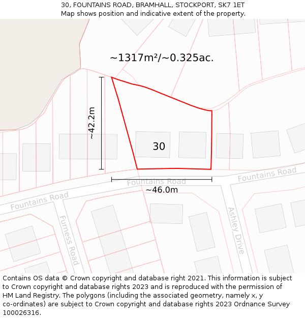 30, FOUNTAINS ROAD, BRAMHALL, STOCKPORT, SK7 1ET: Plot and title map