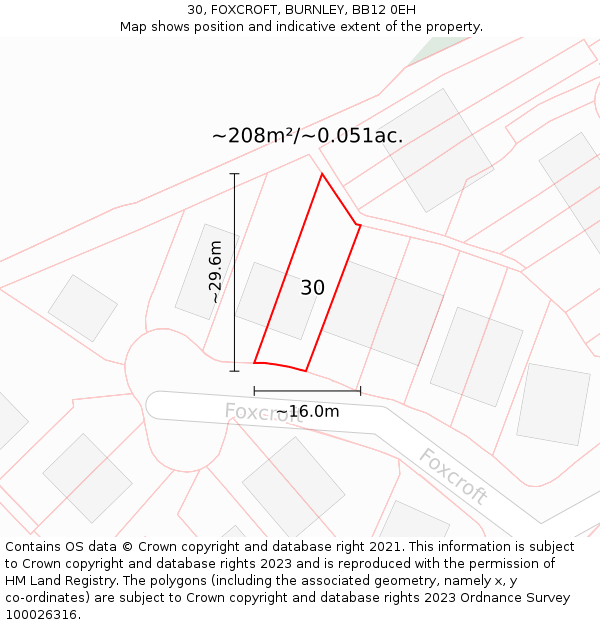 30, FOXCROFT, BURNLEY, BB12 0EH: Plot and title map