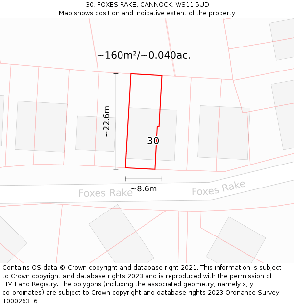 30, FOXES RAKE, CANNOCK, WS11 5UD: Plot and title map