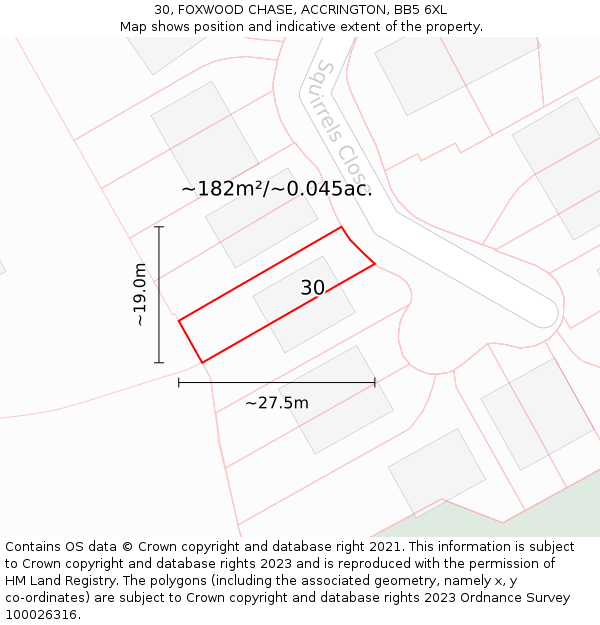 30, FOXWOOD CHASE, ACCRINGTON, BB5 6XL: Plot and title map