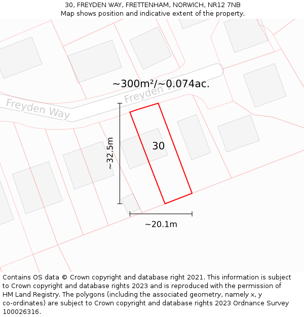 30, FREYDEN WAY, FRETTENHAM, NORWICH, NR12 7NB: Plot and title map