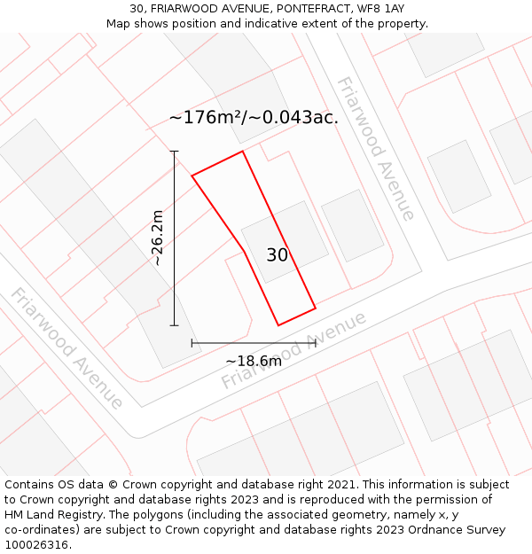 30, FRIARWOOD AVENUE, PONTEFRACT, WF8 1AY: Plot and title map