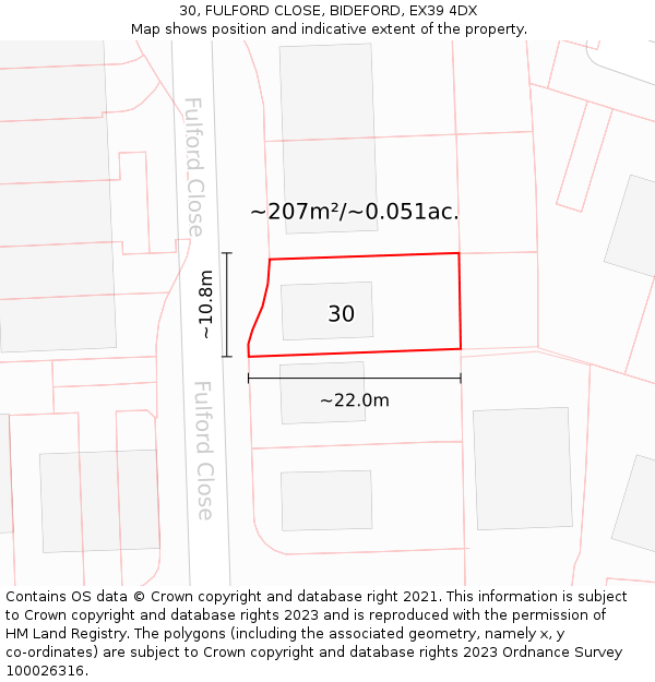 30, FULFORD CLOSE, BIDEFORD, EX39 4DX: Plot and title map